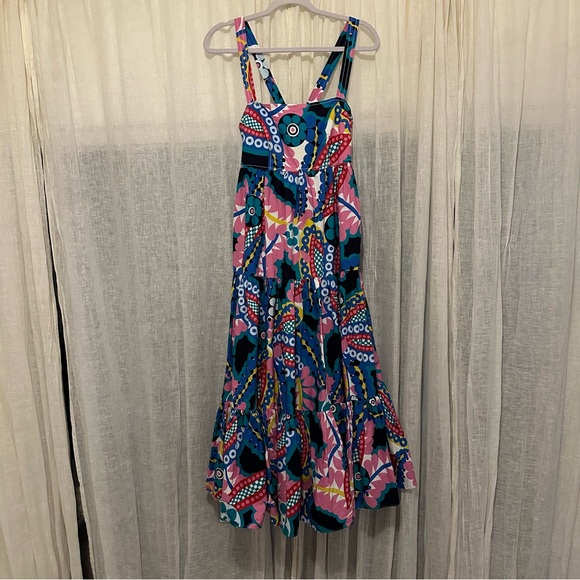 J CREW TALITHA RATTI APRON KALEIDOSCOPE FLORAL POPLIN TIERS MAXI DRESS size 6 - Picture 7 of 13